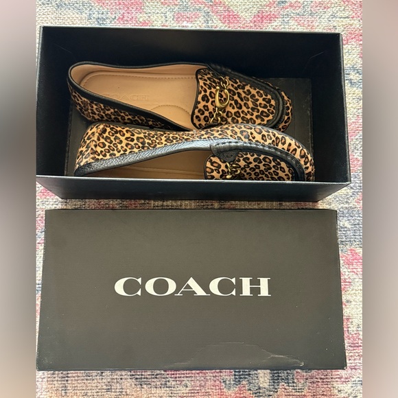 Coach Maegan Driver Haircalf Leopard Loafers Size 7B Natural EUC - Picture 2 of 13